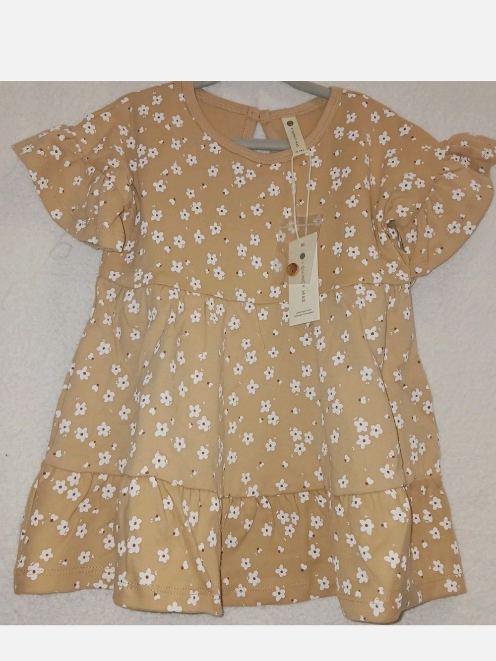 Quincy Mae Floral Ruffle Dress in Cream
